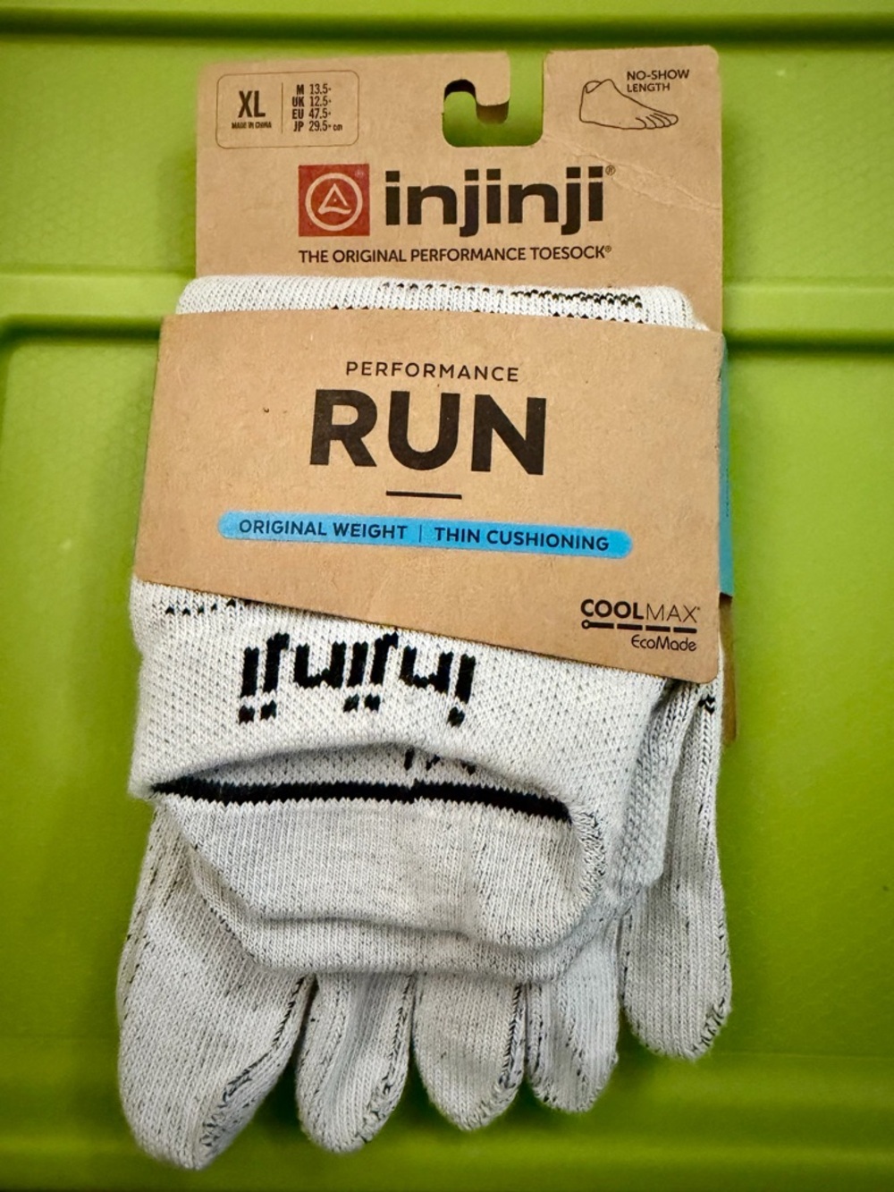 SOLD Injinji Toe Socks XL Performance Run No Show NEW Coolmax White